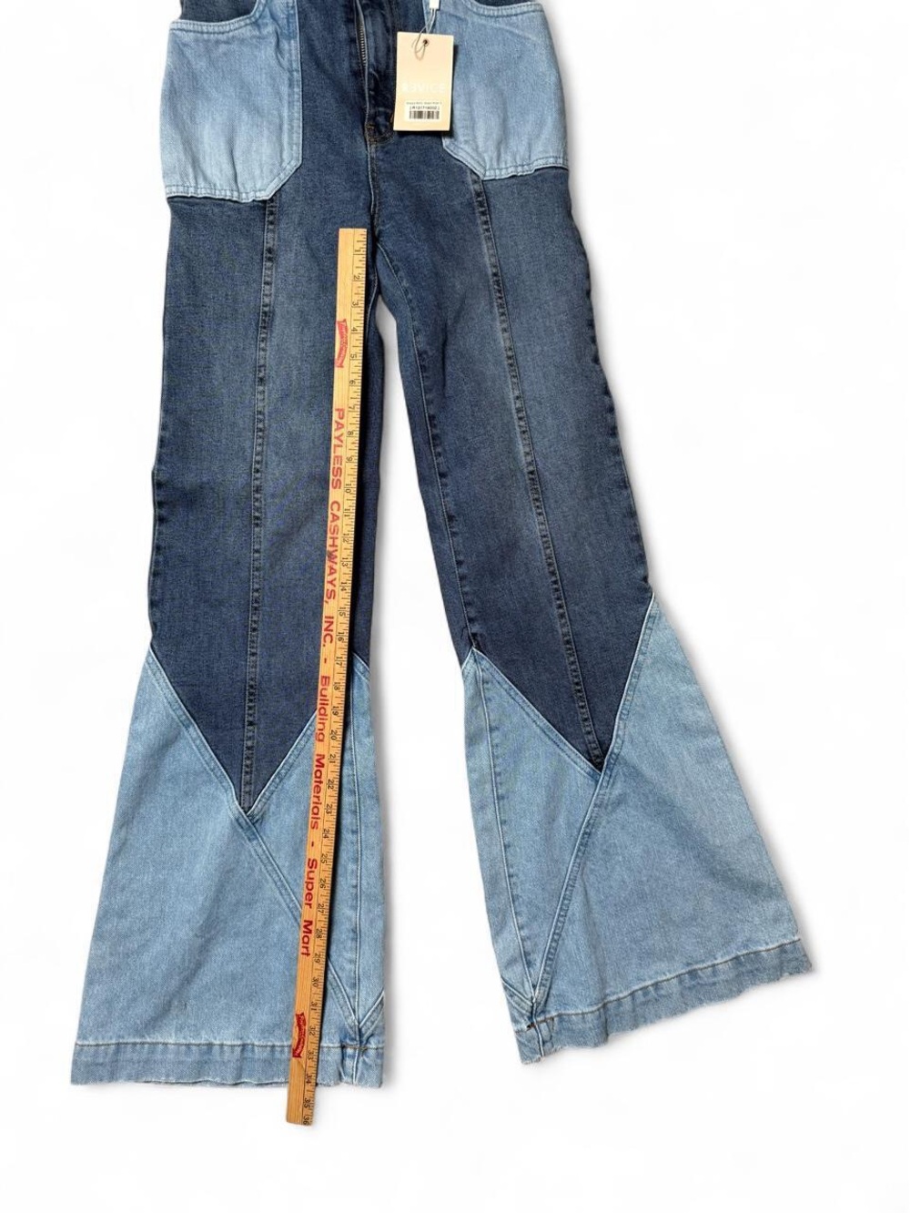 REVICE Two-Tone Boogie Bells patchwork Flare Jeans NWT - Picture 5 of 7